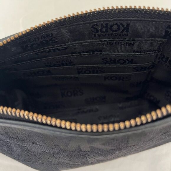 Set of 2 MK Michael Kors Jet Set Signature Logo Wristlet Mini Bag Black Taupe - Picture 4 of 9